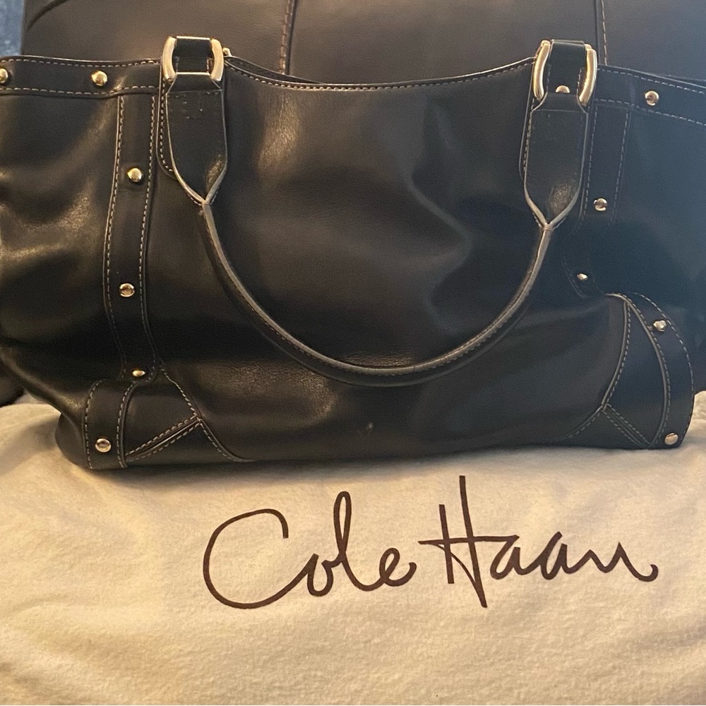 2 Cole Haan Black Leather -1 Large & 1 Small Matching Handbags with Dust Bag